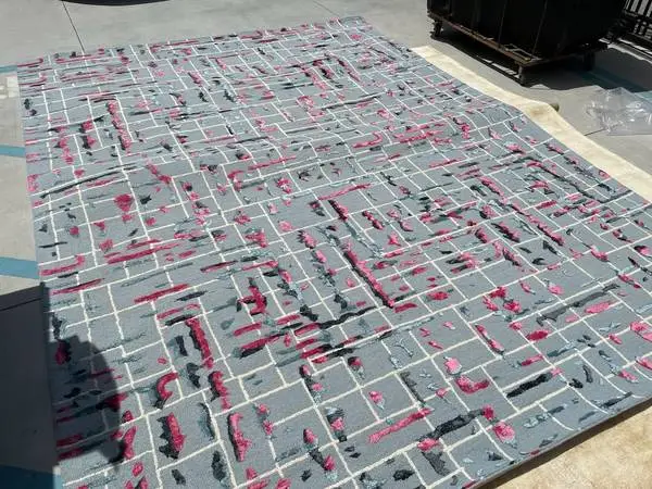 86 x 116 Feet Blue Pink Geometric Thick Pile Viscose Wool Rug
