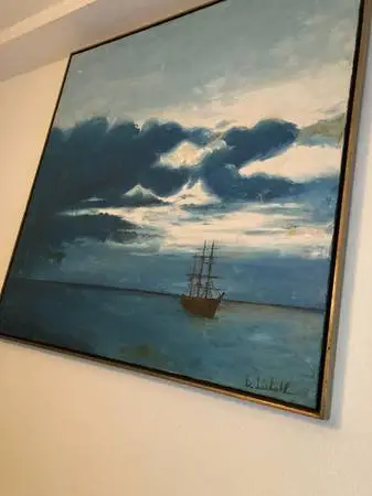 SIGNED PAINTING: OLD SHIP ON WATER