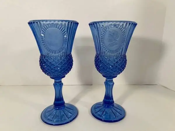 Vintage Blue Glass George and Martha Washington Glasses