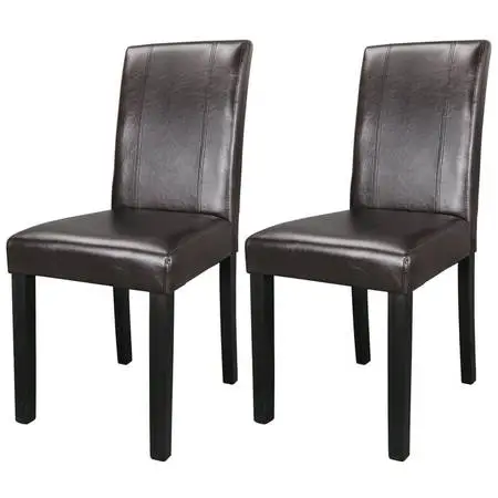 New Set of 2 Brown PU Leather Modern Dining Chairs