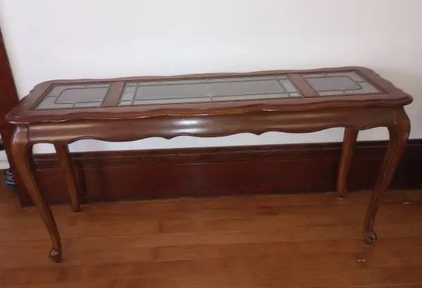 Vintage Glass Top and Wood Entry Table
