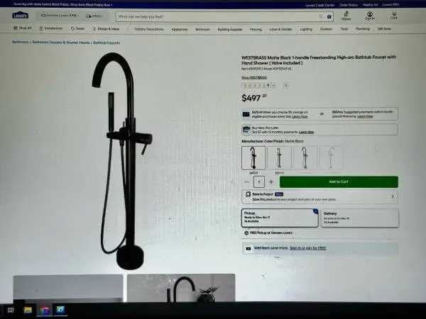 WESTBRASS Matte Black 1-handle Freestanding High-arc Bathtub Faucet