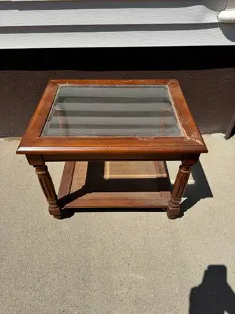 Household Wooden End Table With Glass Top