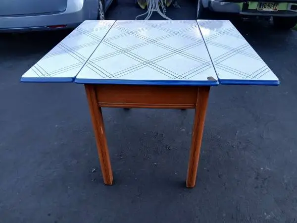 Vintage Enamel Top Drop-Leaf Kitchen Table 1940s - 1950s