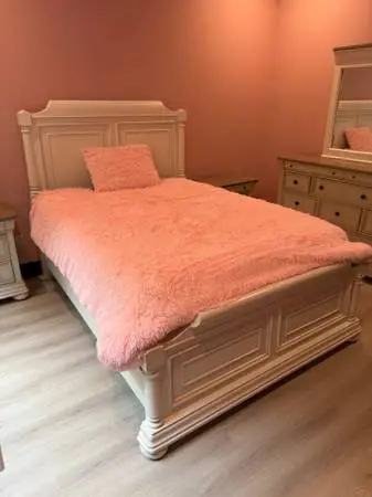 Girls queen bed frame, headboard, footboard and mattress
