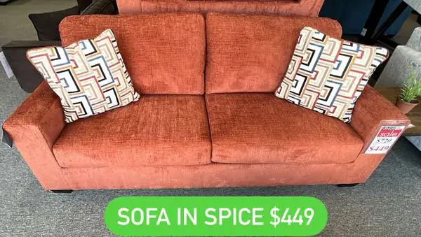 Sofa in Spice Orange Accent Pillows included! 2 Colors Available