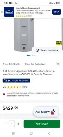 AO Smith 40 gallons water heater (electric)