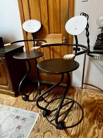 Pair of Fred Garbotz “He/She” metal barstools
