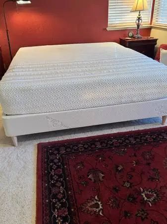 California King platform bed, Complete with mattress, like new