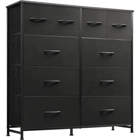 10-drawer fabric dresser Fabric Storage Tower steel frame black fabric bins Wood