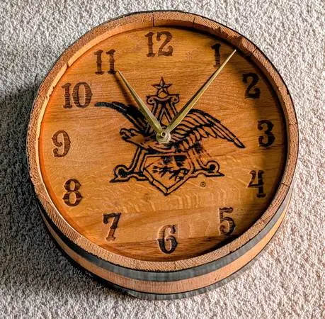 Anheuser Busch Budweiser Beer Wooden Barrel Stave Clock