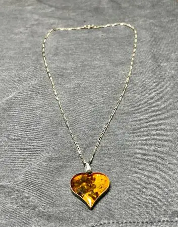 Vintage dried flower resin heart on sterling chain