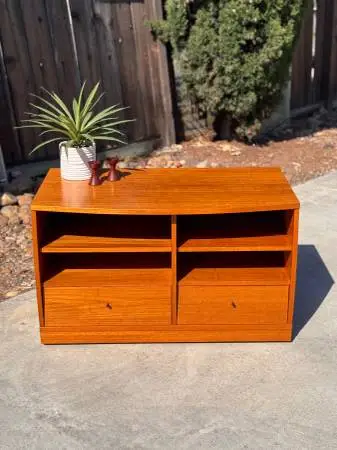 Danish Modern Teak Mid Century Rolling TV Stand Media Console Denmark