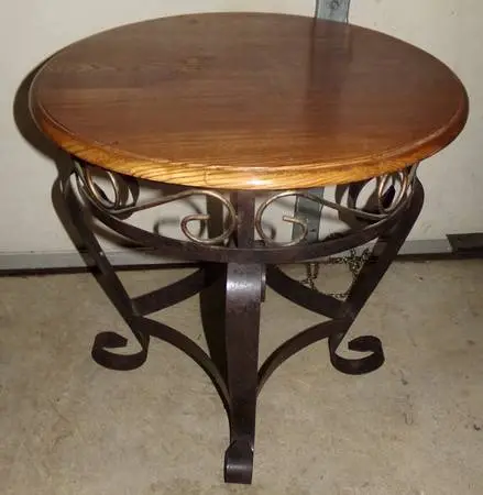Wood & Iron Round Side End Table Home Decor Furniture