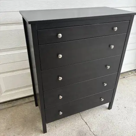 Black 5-Drawer IKEA Dresser w/ Silver Knobs - Like New