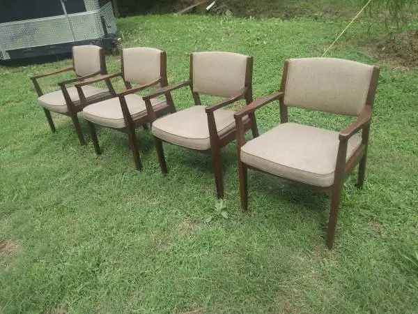 Mid Century Chairs, solid walnut Frames-Beige upholstery 4 avail $65ea