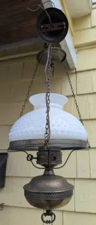 Brass Hanging Lamp milk glass shade chandelier