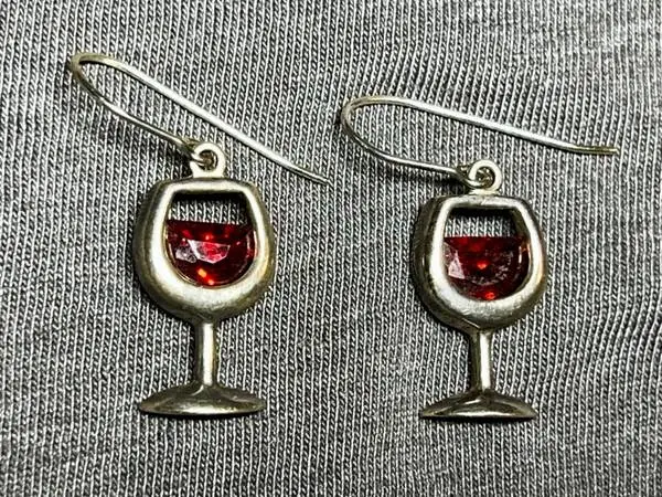 Pair of 1990s Silpada sterling silver red wine glass earrings