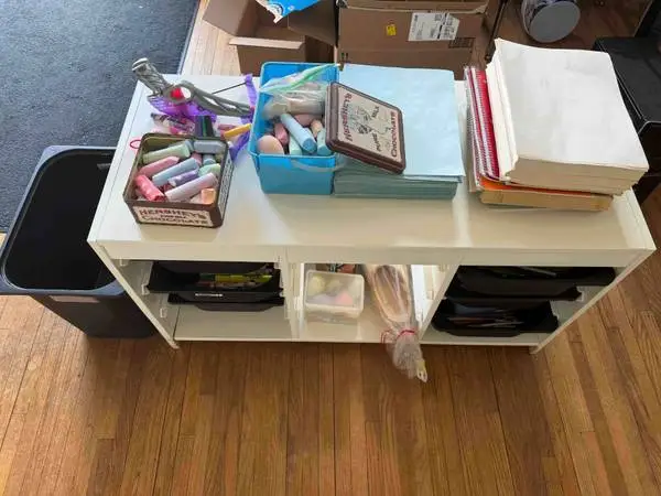 Ikea Trofast cabinet with bins and kids supplies