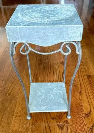 Galvanized Metal/Wrought Iron Square Plant stand /Accent Side-Table 2 Tier, scro
