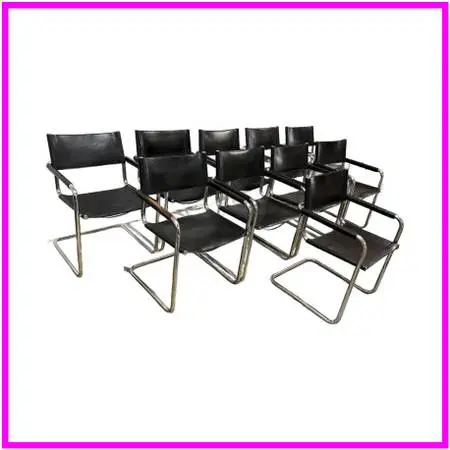 Mart Stam For Linea Veam S34 Leather Cantilever Armchairs , Set Of 10