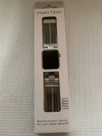 NIB Posh Tech Beaded Grey 38mm Stainless Steel Bracelet iWatch Band
