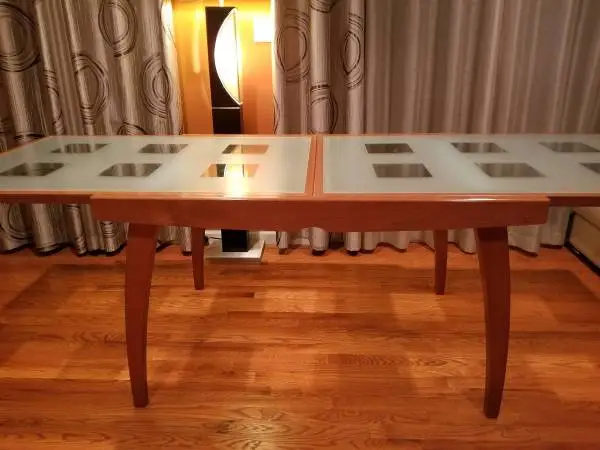 CALLIGARIS, REAL WOOD,TEMPERED GLASS TOP EXTENDABLE DINING ROOM TABLE
