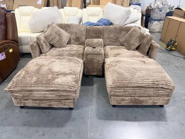 Aukfa Brown Fluffy Corduroy Cloud Couch Loveseat Oversized USB
