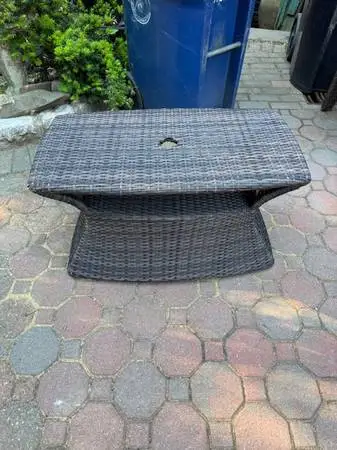 faux wicker umbrella stand patio coffee table