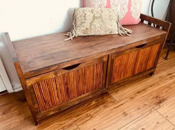 Bench Ottoman Settee Zen Style wood & Bamboo 2 deep drawers