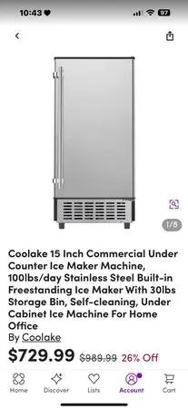 Coolake 15 Under Counter Ice Maker 100lbs/day - New in Box