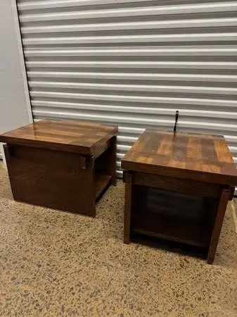 Pair of mid century modern brutalist walnut end tables by Lane