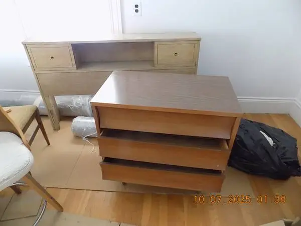 Two Solid Queen wood Bed Headboard with storage areas