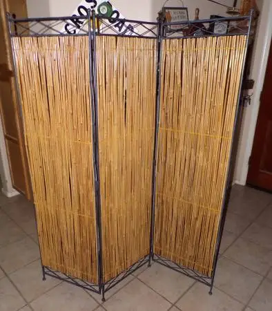 Wrought iron frame and Bamboo slots ROOM DIVIDER with 3x Panels