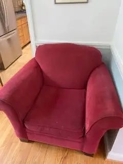 Free red corduroy overstuffed chair