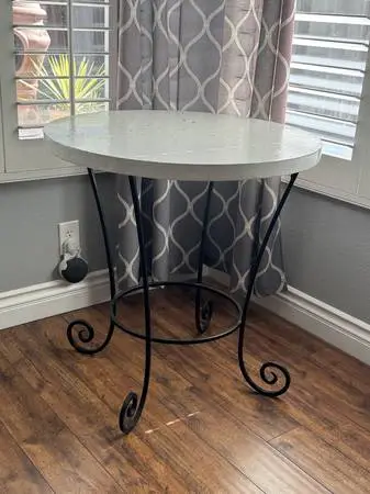 White Wood Table 30 Diameter Wrought Iron Legs