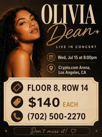 ⒋TIX ↪↩ Olivia Dean ↪↩Floor 8, Row 14__us