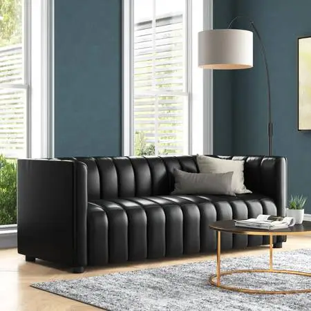 83 Genuine Leather Channel Tufted Sofa - Must Pickup