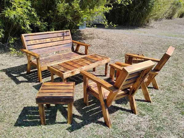 Beautiful 6 pc Outdoor Patio Set Heavy Duty Set Burned, Treated Sealed