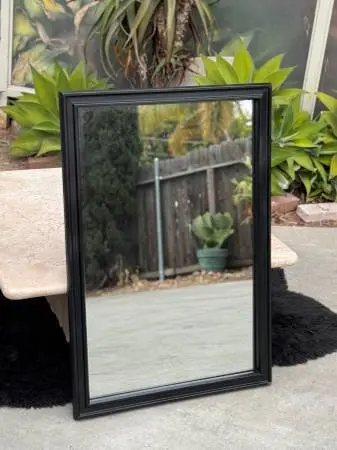 Mid Century Modern Vintage Black Wall Mirror Solid Wood Frame