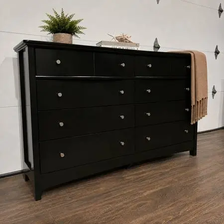 Black 8-Drawer Dresser w/ Silver Knobs, Excellent Condition