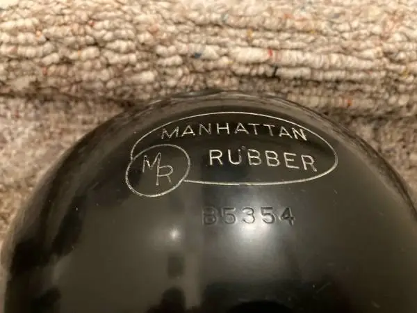 Old rubber bowling ball and bag
