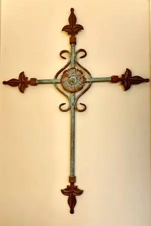 Decorative Wall Cross - Large Rustic Iron - Green & Rust Finish