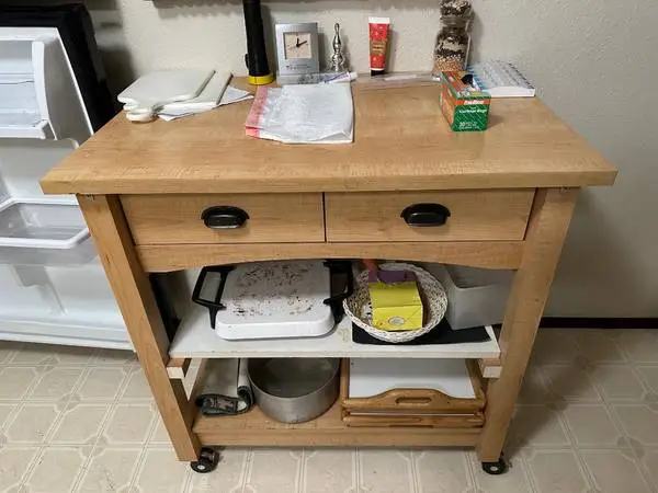 Kitchen Butcher Block Table on Locking Roller Casters