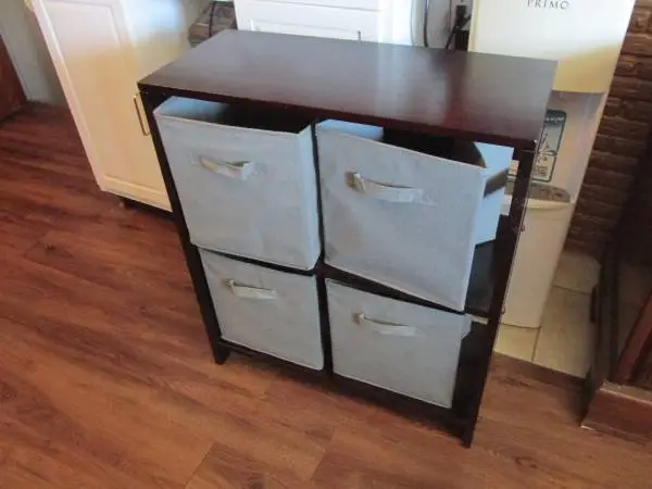 Nice Wooden Shelf with 4 grey cloth cube Drawers
