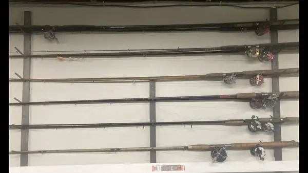 Twelve bait cast salmon rods/reels.