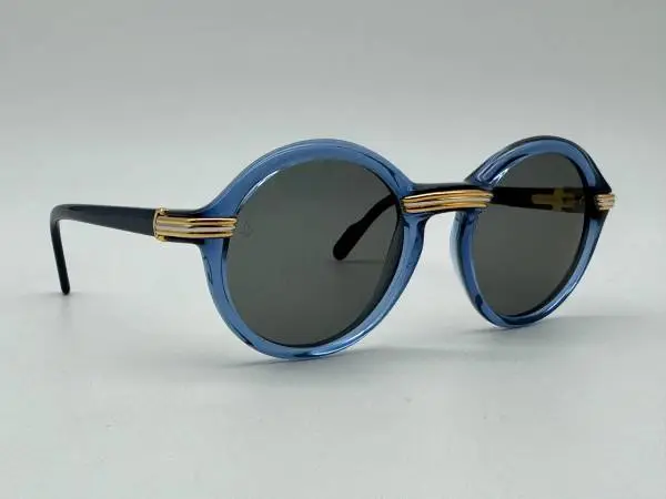 MUST DE CARTIER CABRIOLET VINTAGE BLUE ROUND SUNGLASSES NEW 100% GENUI