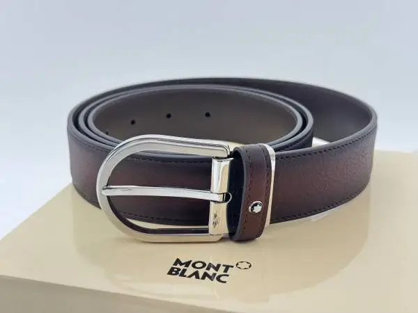 MONTBLANC BROWN LEATHER SHINY/MATT BUCKLE HORSESHOE BELT NEW 100% GENU
