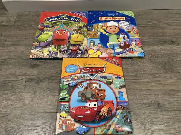 LOOK & FIND 3 LARGE BOARD BOOKS ~ CARS ~ HANDY MANNY ~ CHUGGINGTON