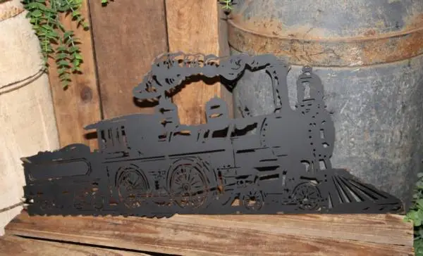 Large Distressed Black Train Locomotion Steel Wall Decor Art